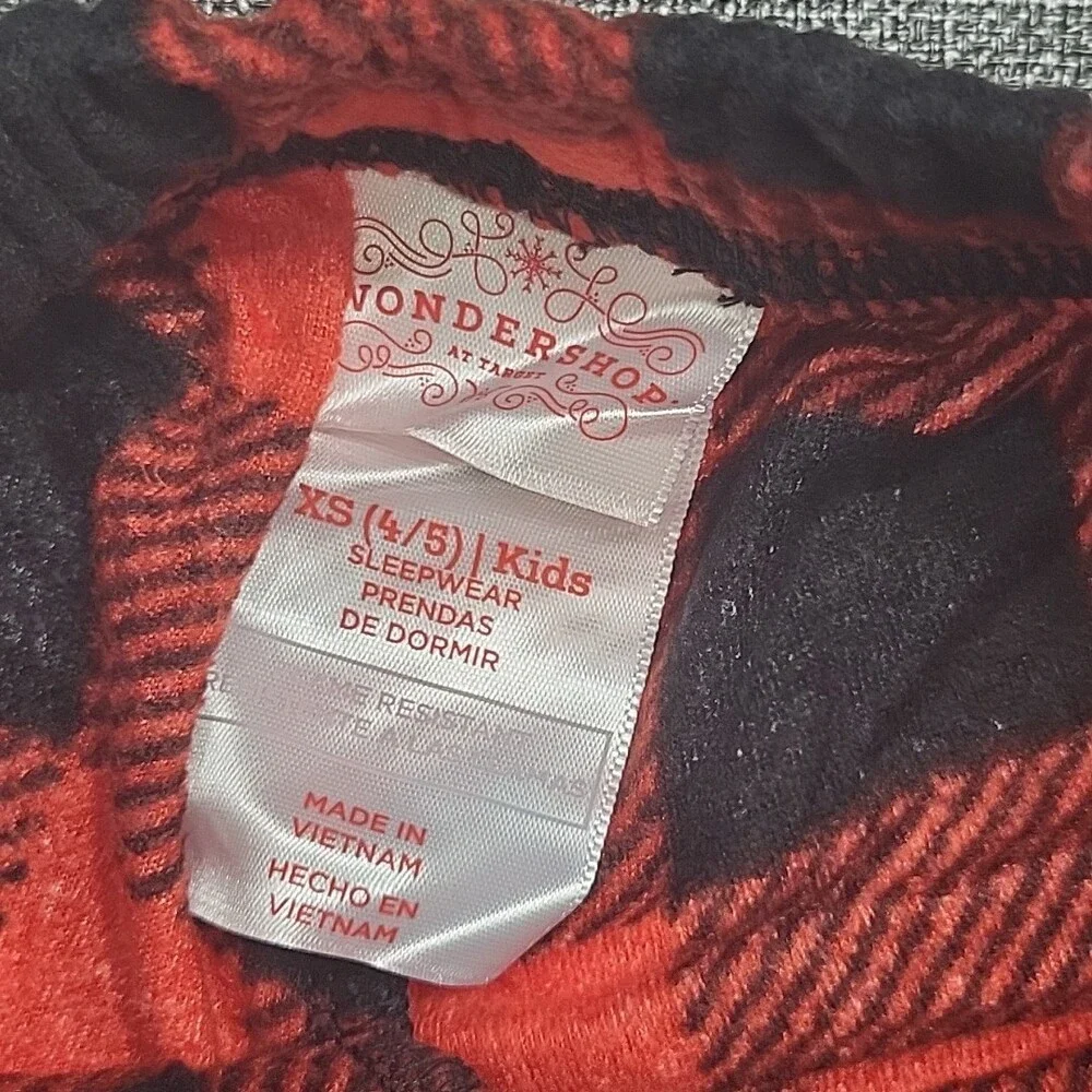 Kids Boys Girls Buffalo Check Fleece Pull On Pajama Pants X-Small Size 4/5 Red